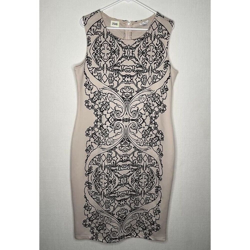 NWOT Olivia Matthews Nude Black Floral Velvet Midi Sheath Dress Women XL China